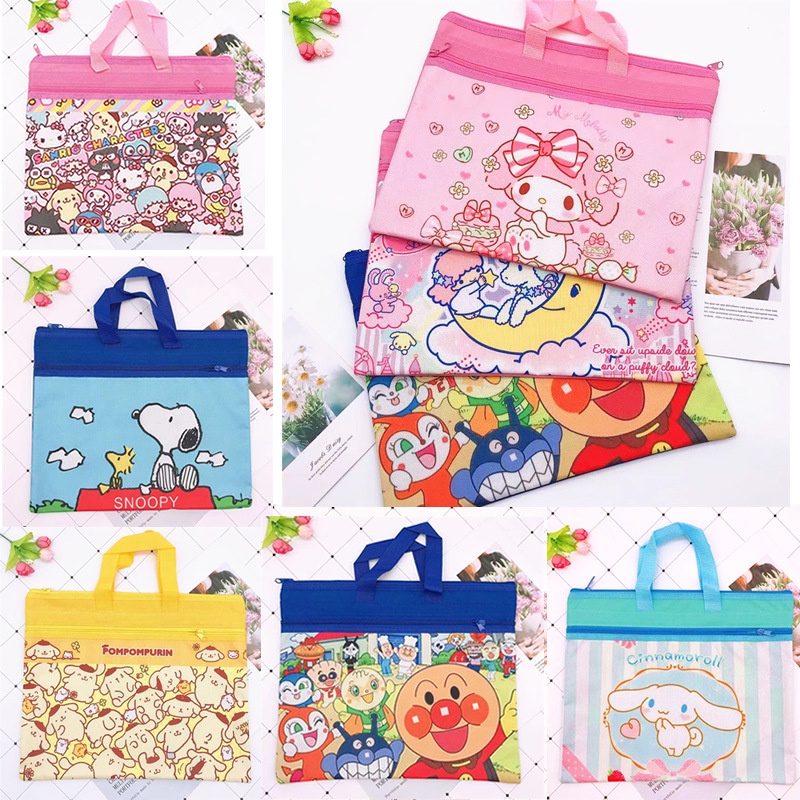 Túi Đựng Tài Liệu Bằng Vải Oxford Hai Lớp Có Khóa Kéo Họa Tiết Hoạt Hình