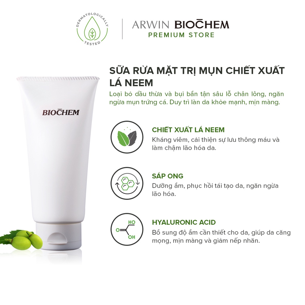 Sữa Rửa Mặt Biochem Chiết Xuất Lá Neem Làm Sạch Sâu Và Ngăn Ngừa Mụn 150g