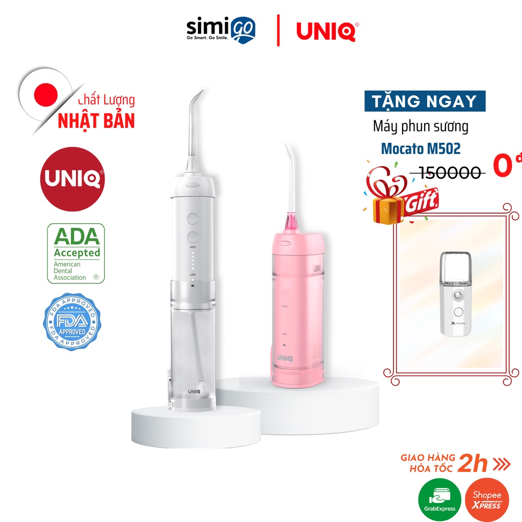 Máy Tăm Nước Cầm Tay UNIQ Smile F1 Mini Siêu Nhỏ Động Cơ Nhật Bản Cao Cấp Vệ Sinh Răng Miệng Xịt Rửa Làm Sạch Kẽ Niềng