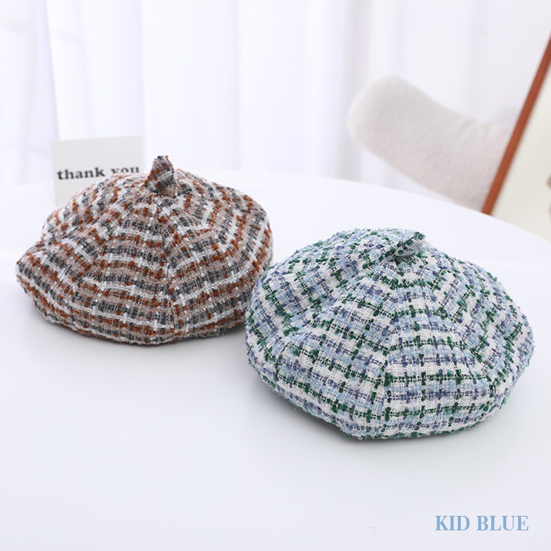 Mũ Nồi Len Kẻ Sọc Caro Phong Cách Retro Xinh Xắn Cho Bé