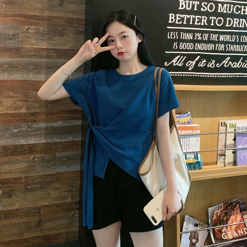 IELGY Áo Thun Tay Ngắn Dáng Rộng Màu Trơn Kiểu Hàn Quốc Thời Trang Cho Nữ