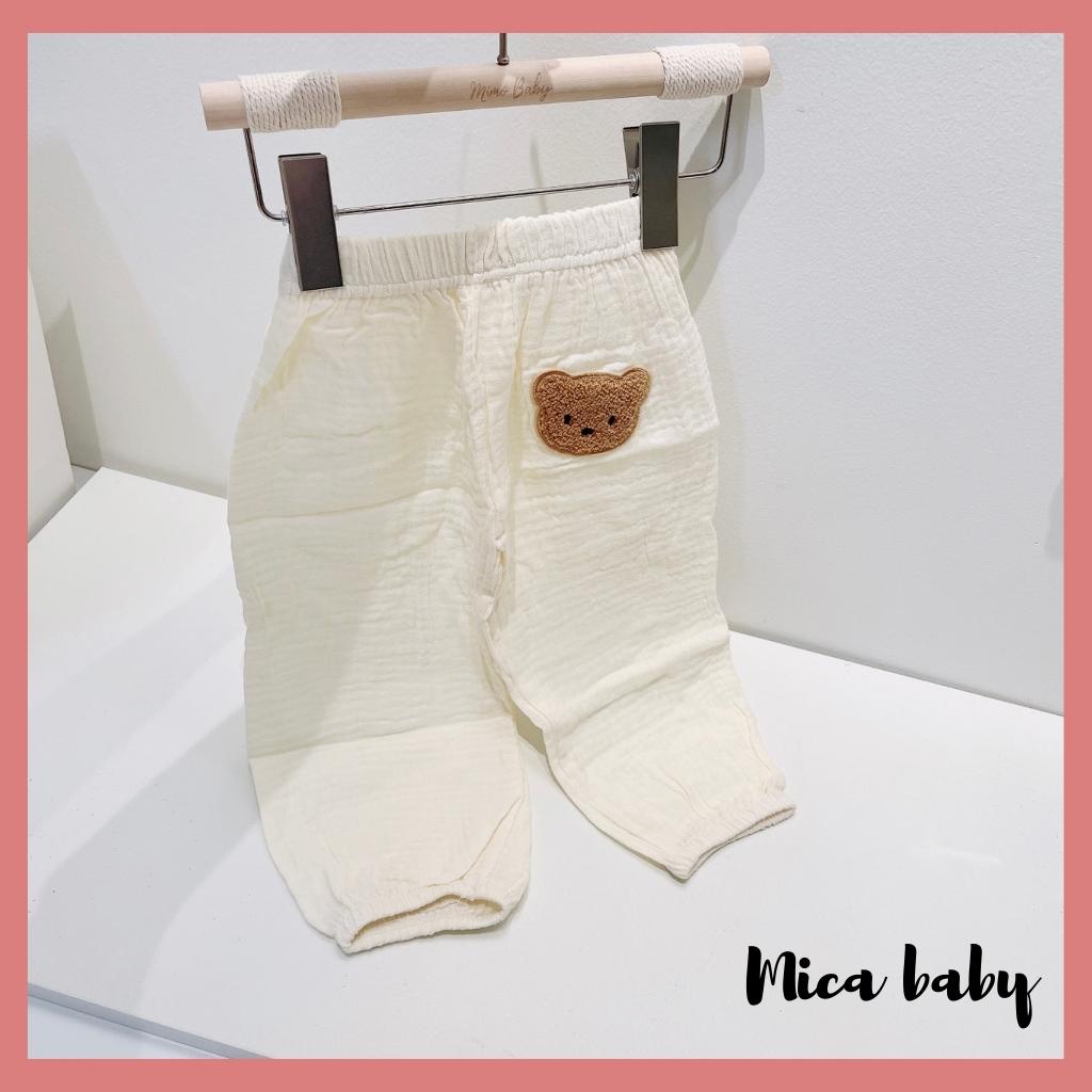 Quần dài cho bé trai bé gái dáng boom chất vải xô Muslin QA41, quần boom trẻ em bo chun Mica baby