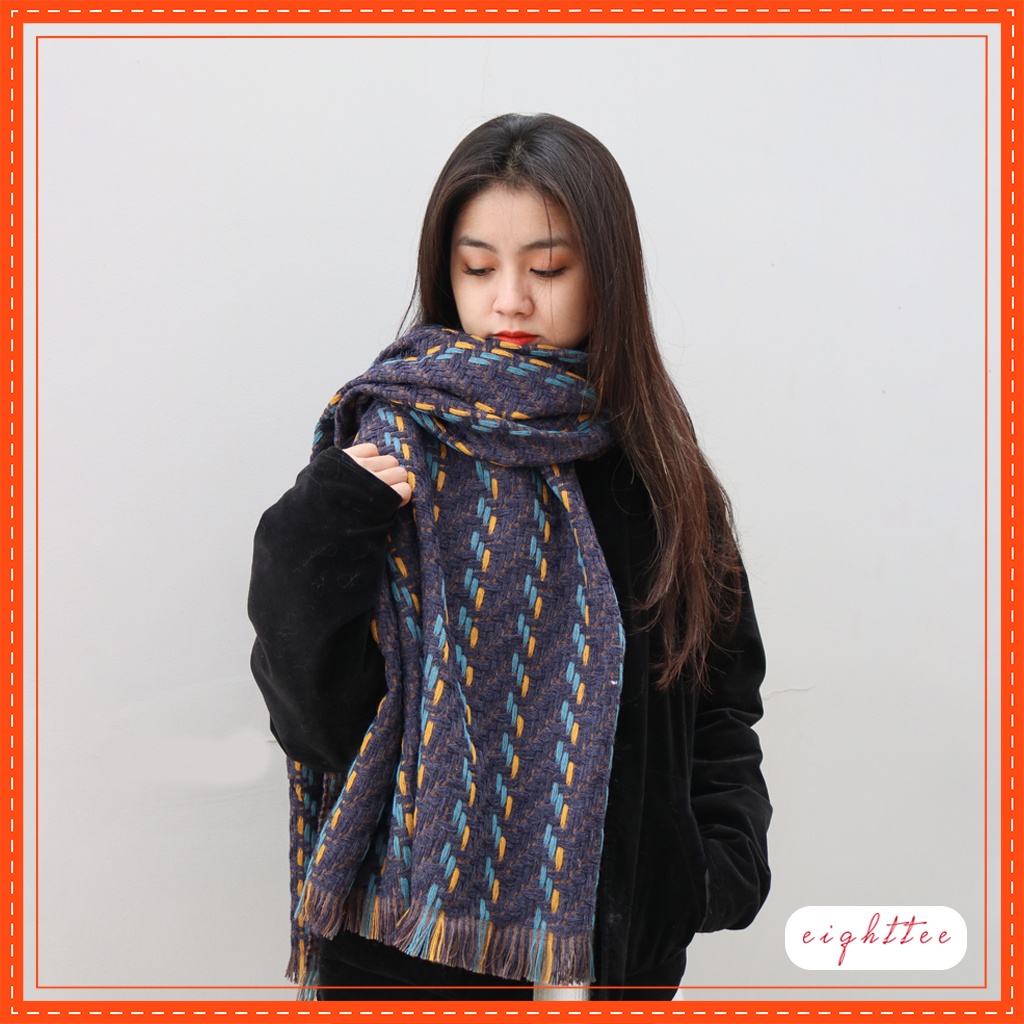 Khăn Quàng Cổ Khăn Len Nam Nữ Chất Liệu Len Dạ Đan Phong Cách Vintage Hàn Quốc