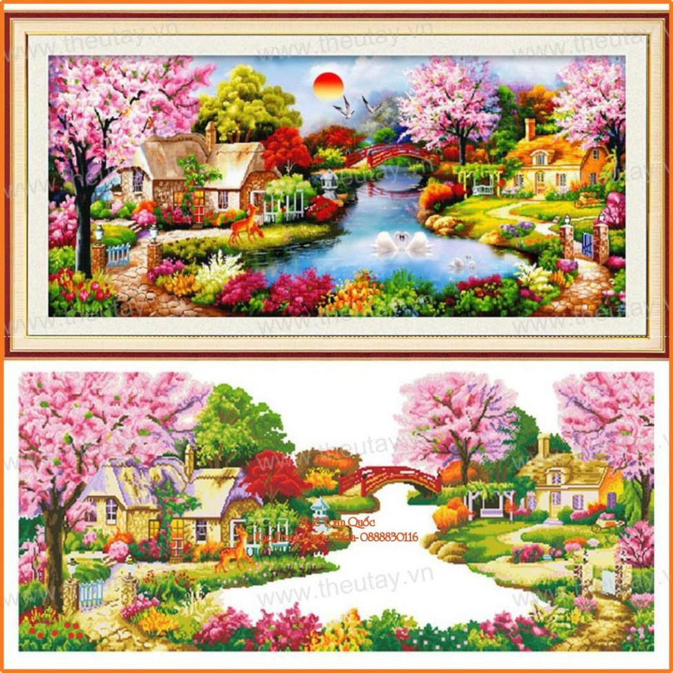 Tranh đính đá PHONG CẢNH TỔ ẤM HẠNH PHÚC. Kích Thước: 1m x 50Cm- 120 x 65Cm- 150 x 75Cm- 180 x 80Cm