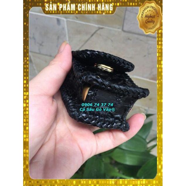 Thẻ BH 12 Tháng -  Túi Đựng Quẹt Zippo Da Cá Sấu Đan Viền Màu Đen Cá Sấu BinBon . Hàng Cao Cấp, xịn, Rẻ, Đẹp