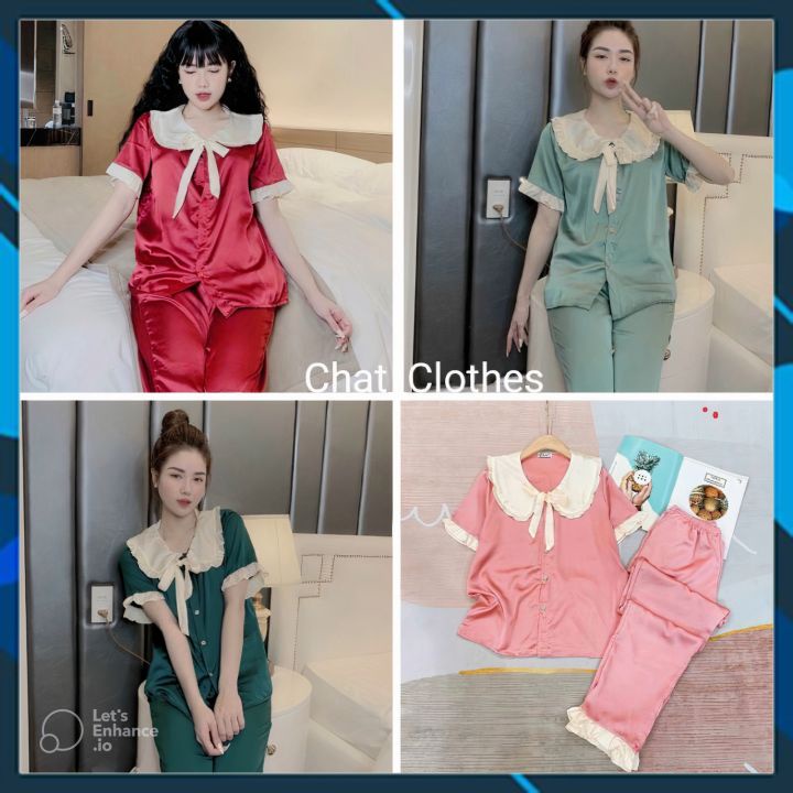 Đồ Ngủ pijama nữ,Đồ Bộ Nữ tiểu thư phối bèo quần dài áo cộc