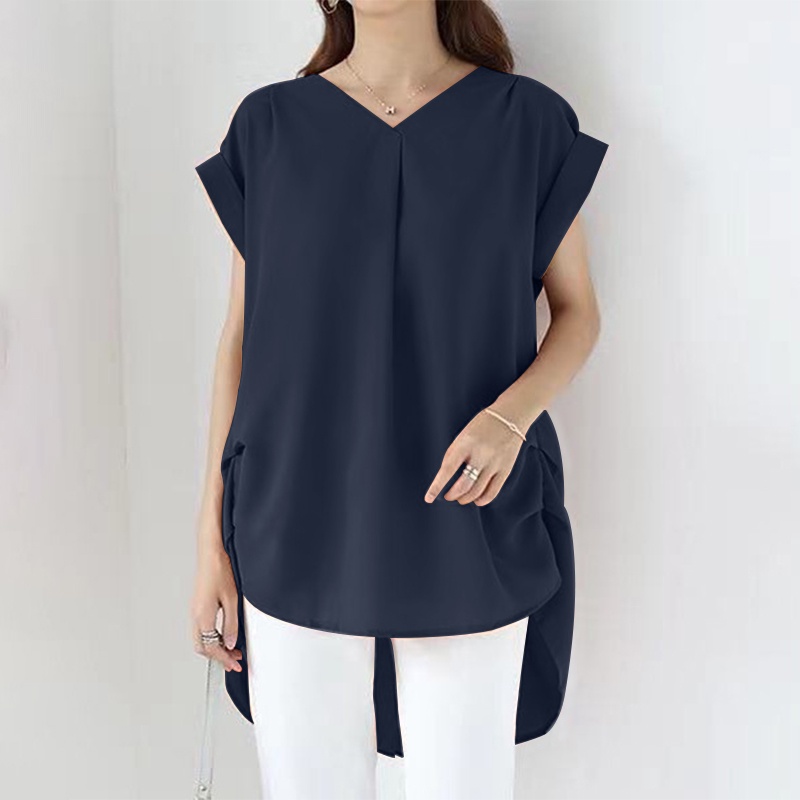 Zanzea Áo Tay Ngắn Cổ Chữ V Màu Trơn Thời Trang Dành Cho Nữ
