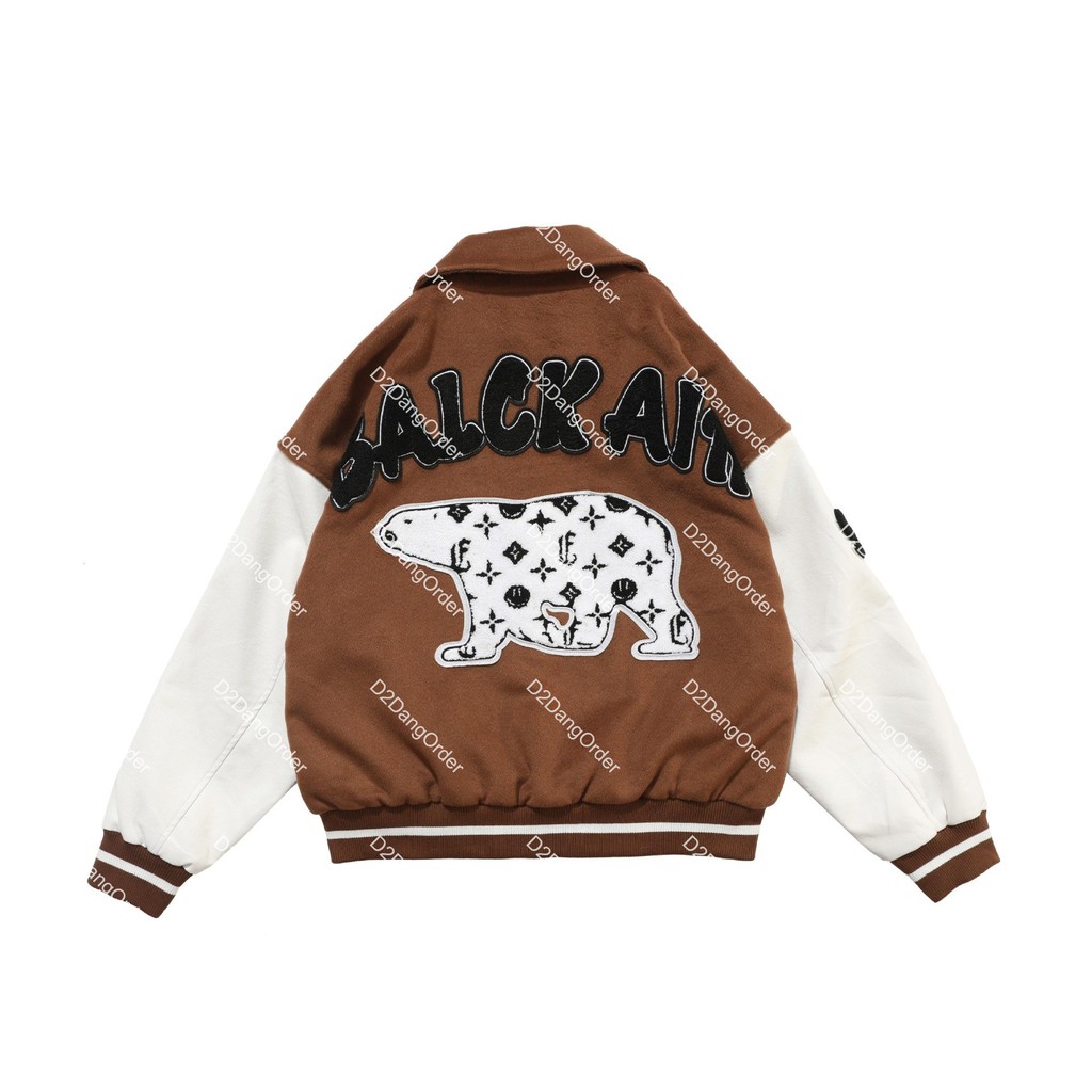 "ÁO BOMBER BÓNG CHÀY "Harajuku Cartoon Bear" VARSITY JACKET 2 MÀU [HÀNG ORDER - FULL BAG BILL]"