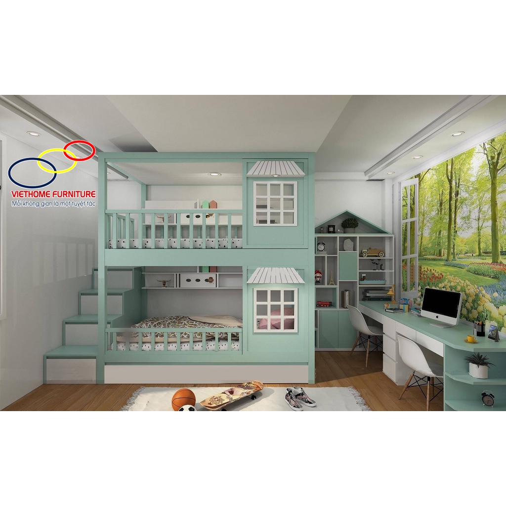 Mẫu giường tầng ngôi nhà đẹp nhất Việt nam cho bé - Nội thất Viethome bảo hành 6 năm