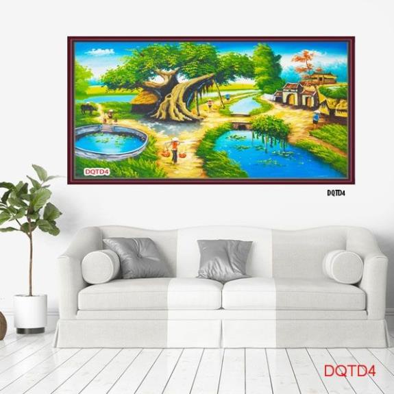T44 Tranh Đồng Quê Phong Cảnh treo Phòng Khách/ Quà Tặng tân gia/ Tặng ông bà Tranh Treo Tường Phòng Khách/ Ngủ