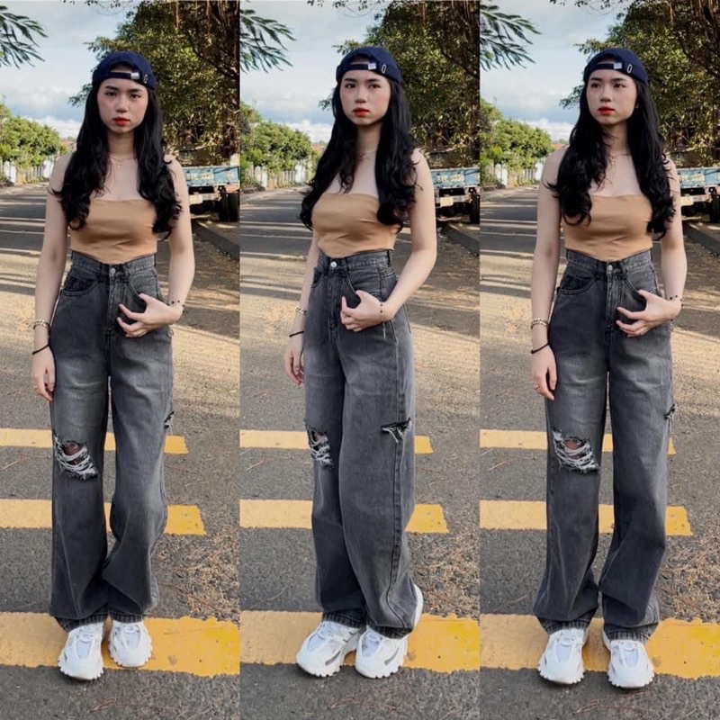 Quần bò suông ống rộng quần jean nữ suông quần jean ống rộng cạp cao | BigBuy360 - bigbuy360.vn