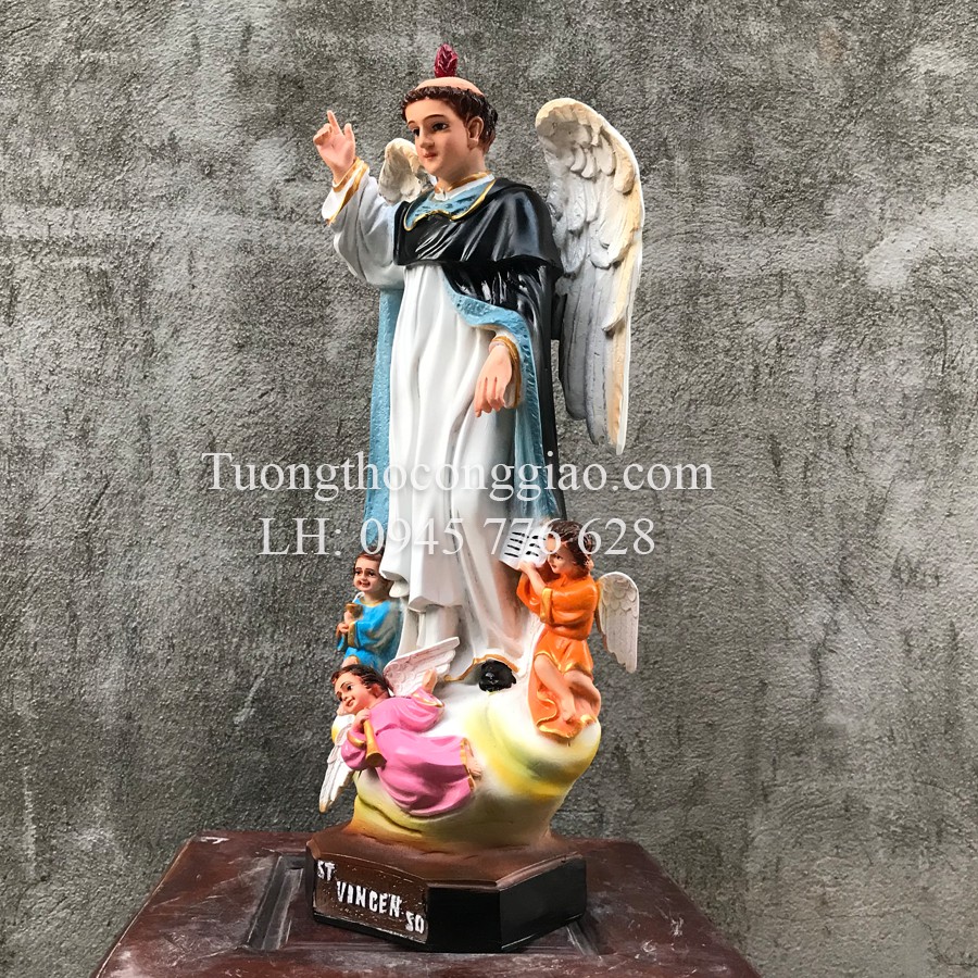 Tượng Thánh Vinh Sơn 50cm có thiên thần
