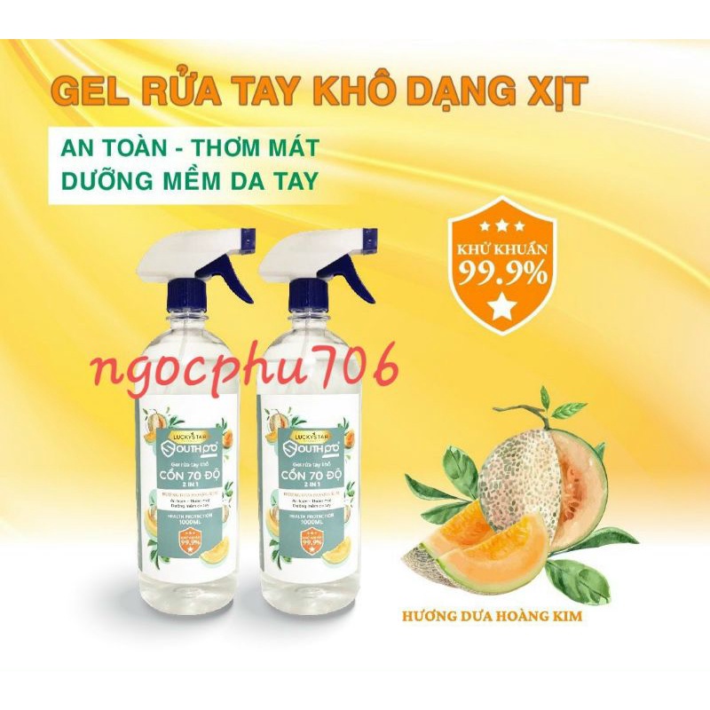 Gel rửa tay khô hương dưa lưới hoàng kim 1.000ml