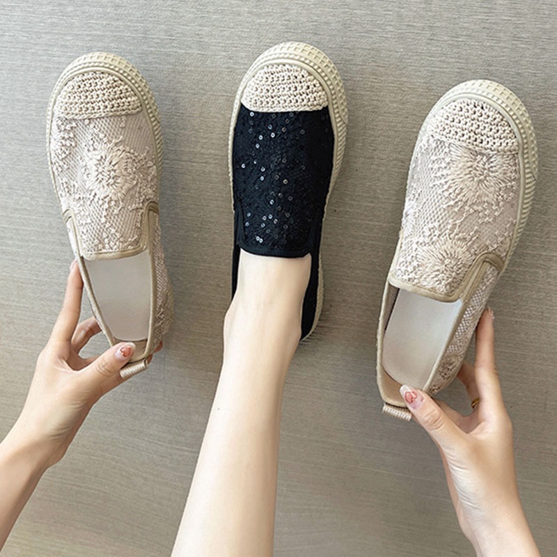 Giày lười IELGY phối ren rỗng thoáng khí thời trang cho nữ