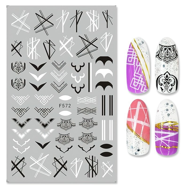 Miếng Dán Trang Trí Móng Tay Họa Tiết Hoa Lá Trắng Đen Đơn Giản DIY