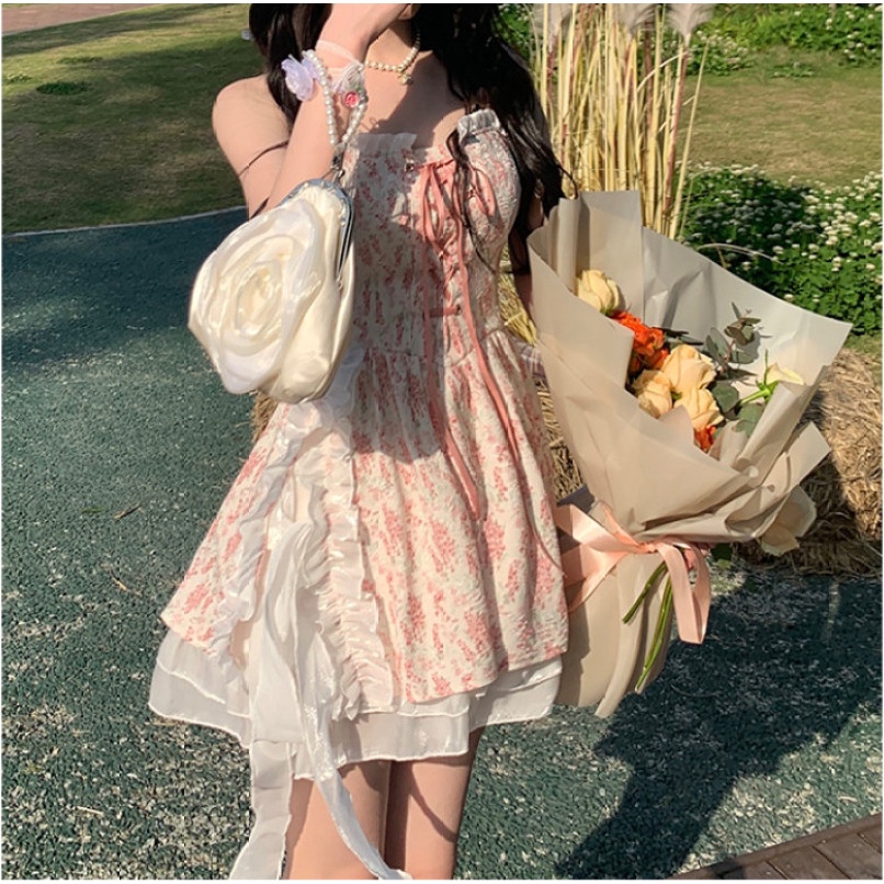 Đầm Dây Rút Trễ Vai Hoạ Tiết Hoa Thời Trang Mùa Hè Cho Phái Nữ