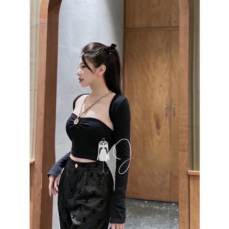 Sét áo 2 dây xích kèm áo croptop tay dài sexy A1991