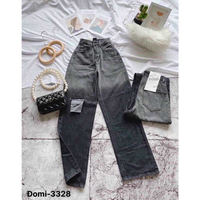 Quần bò ống rộng loang khói trơn và rách - Quần jeans ống rộng loang trơn và rách