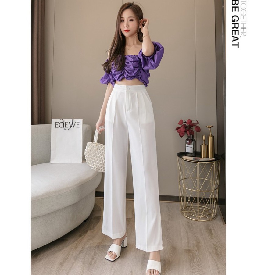 Quần ống rộng suông culottes khóa trước vải nhiều màu xuông dài, lưng cao kiều nữ Hàn Quốc xiao chất đẹp thoáng mát