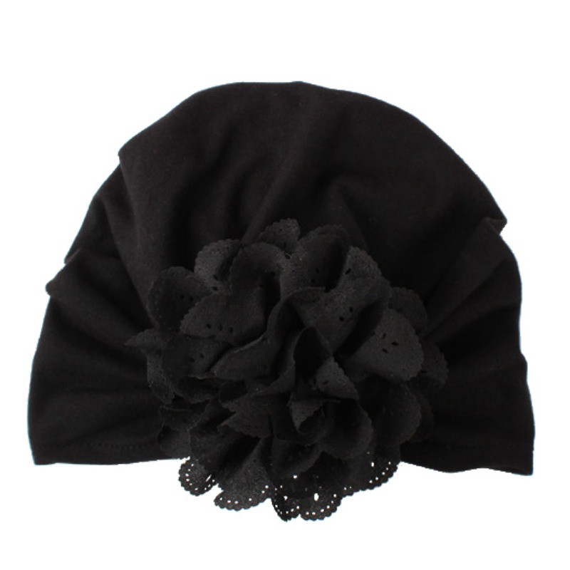 Mũ trùm đầu màu trơn hoạ tiết hoa cho bé