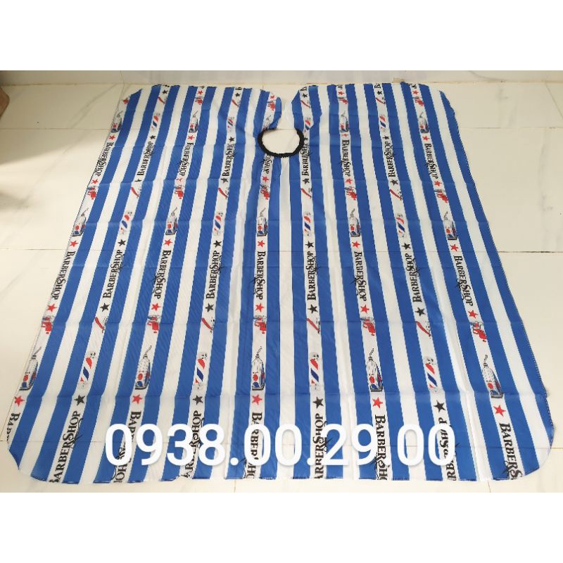 Áo Choàng Cắt Tóc Barber Khổ Lớn 160x140cm, Khăn Choàng Cắt Tóc Trắng Sọc Xanh.(Ảnh thật)