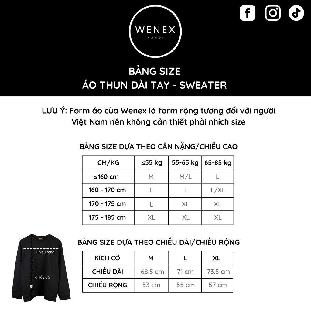 Áo Thun Dài Tay Sweater WENEX Phông Unisex Nam Nữ Cotton Oversize Form Rộng Local Brand Essential Hanoi 2.0