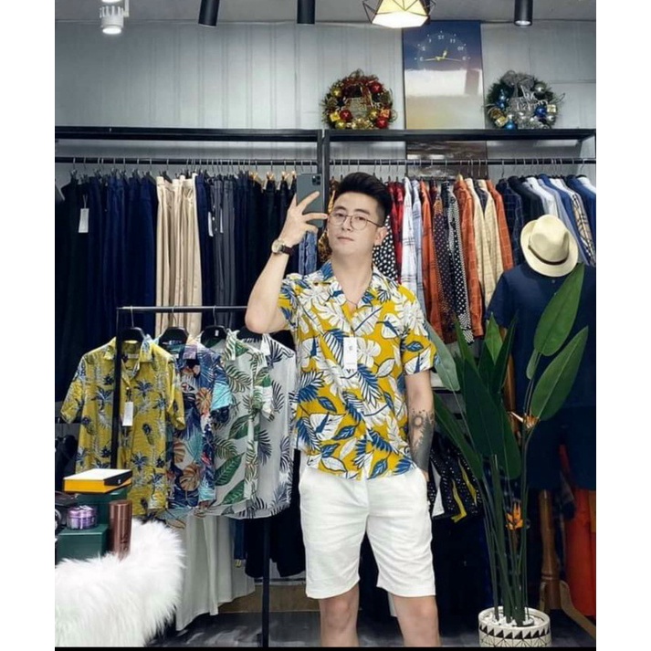 Áo Sơ Mi Ngắn Tay Họa Tiết Đi Biển Mùa Hè Cuban Shirt Vải Đũi Hoa Cao Cấp 50-78kg