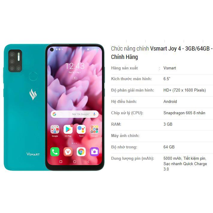 Điện thoại Vsmart Joy 4 (3G/64GB) – Hàng chính hãng | BigBuy360 - bigbuy360.vn