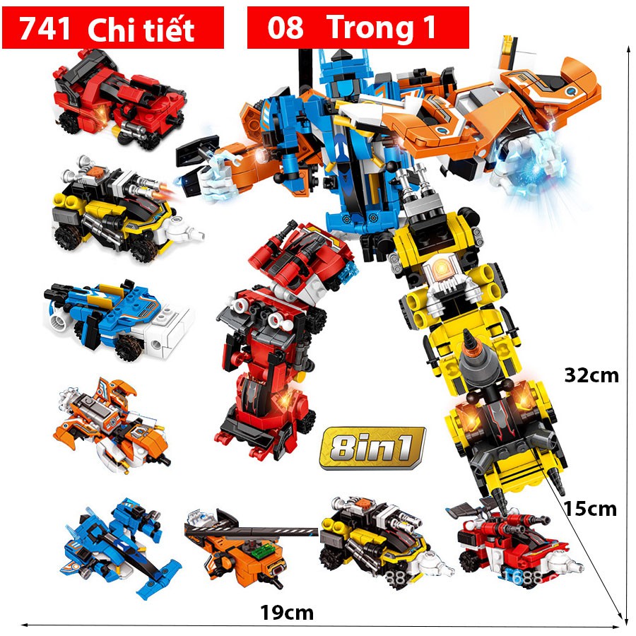 Đồ chơi lắp ráp Robot biến hình 6 trong 1 Với hơn 900 chi tiết nhựa ABS có hơn 20 mẫu siêu ngầu