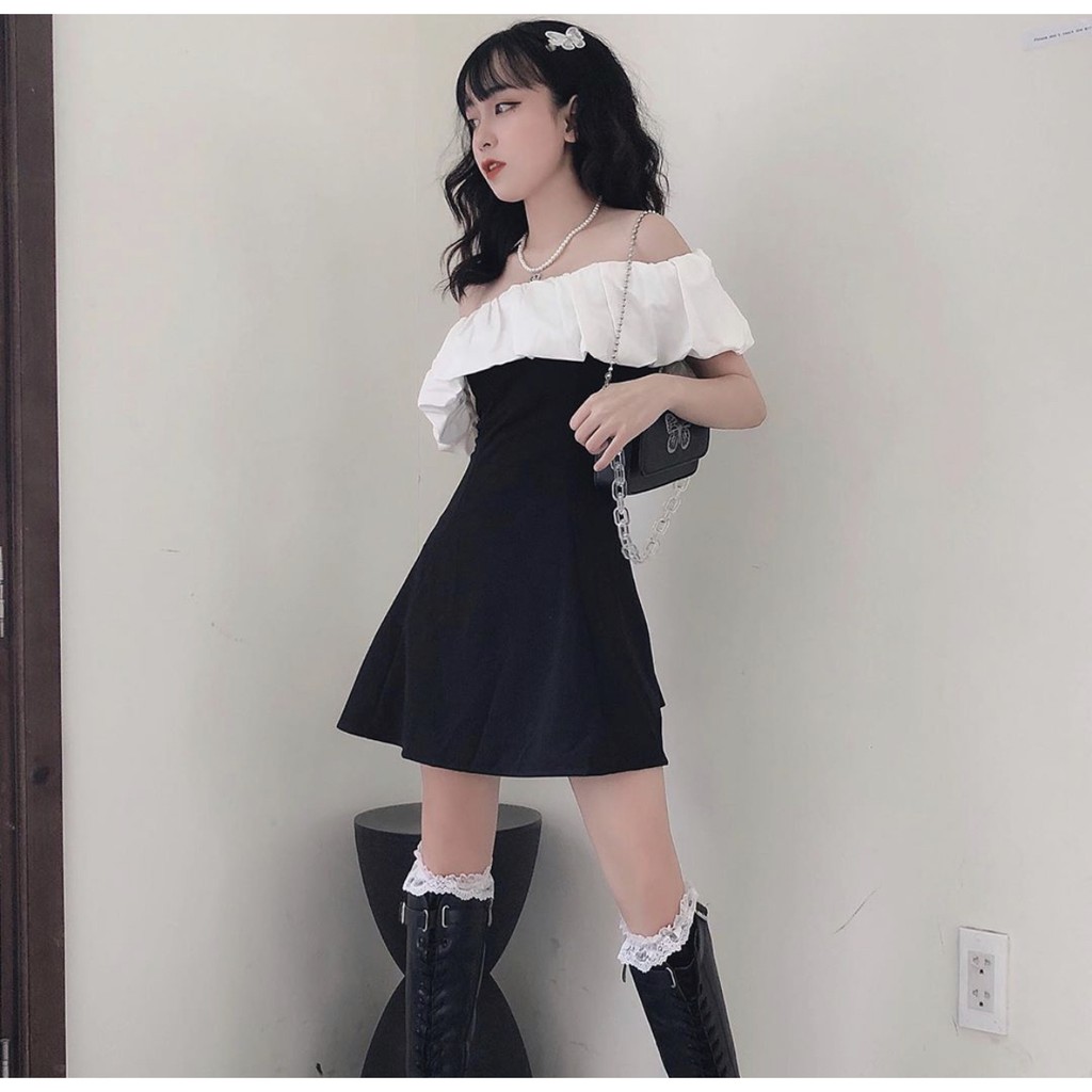 (SẴN-CLIP THẬT) Đầm trễ vai bèo đen dáng ôm dự tiệc sang trọng | BigBuy360 - bigbuy360.vn