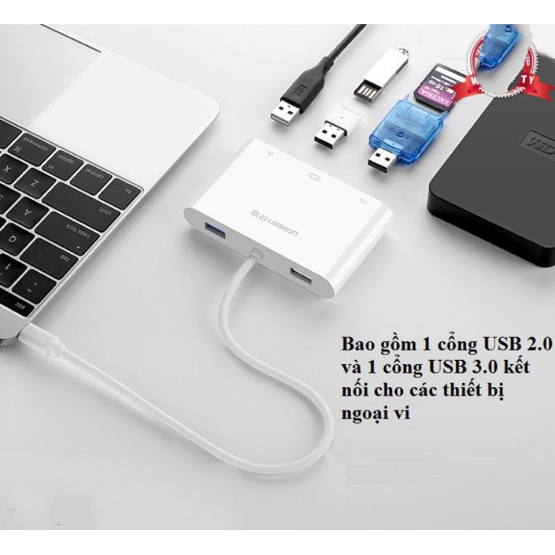 Cáp chuyển đổi đa chức năng USB Tpe C sang VGA + Lan + USB 3.0 + USB 2.0 UGreen 30439 - Hàng Chính Hãng