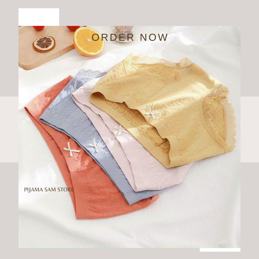 Set 5 Quần Lót Nữ Cotton Viền Ren Nhăn Co Giãn Siêu Thấm