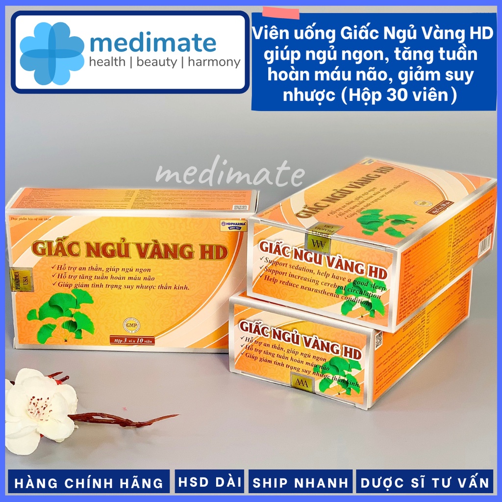 Viên uống Giấc Ngủ Vàng HD giúp ngủ ngon, hỗ trợ tăng tuần hoàn máu não, giảm suy nhược thần kinh (Hộp 30 viên)