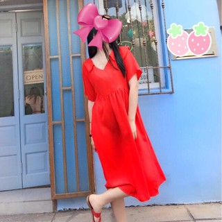 [Ảnh Thật] Váy Đỏ Dáng Dài Cổ Bèo