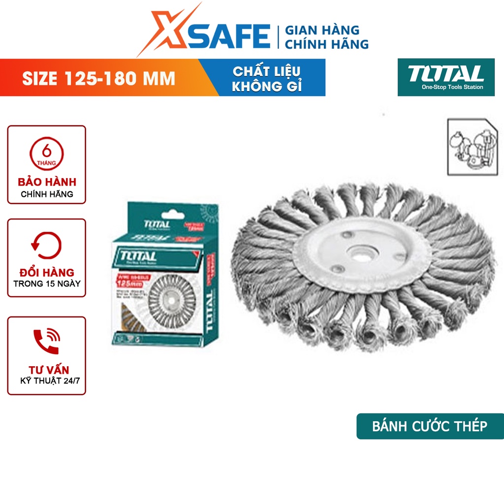 Bánh cước thép xoắn TOTAL Chén cước thép đĩa tròn đường kính 125-180mm, lỗ cốt 22.2mm - 25.4mm kèm theo vòng tròn sắt