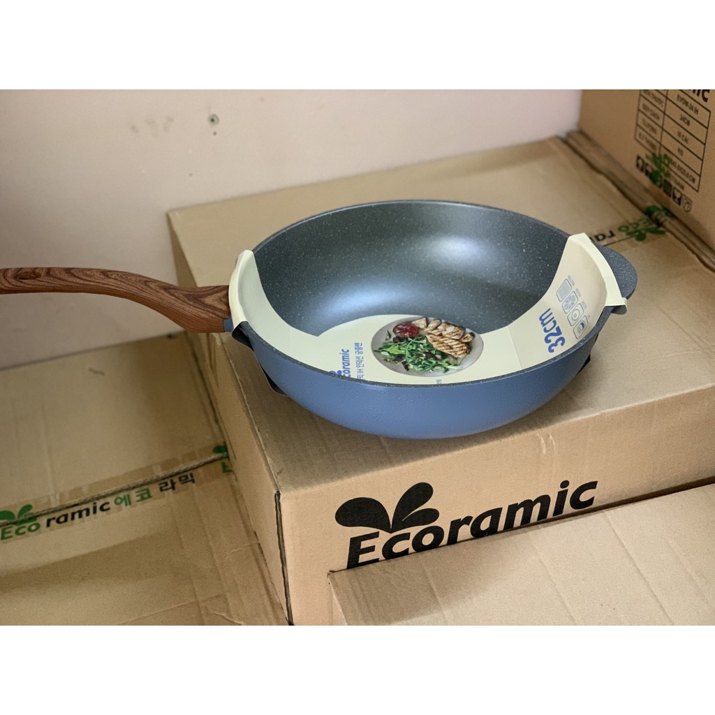 Chảo Chống Dính Lòng Sâu Vân Đá 32CM ECORAMIC Hàn Quốc Đáy Từ | Đúc Nguyên Khối | Cam Kết Chính Hãng