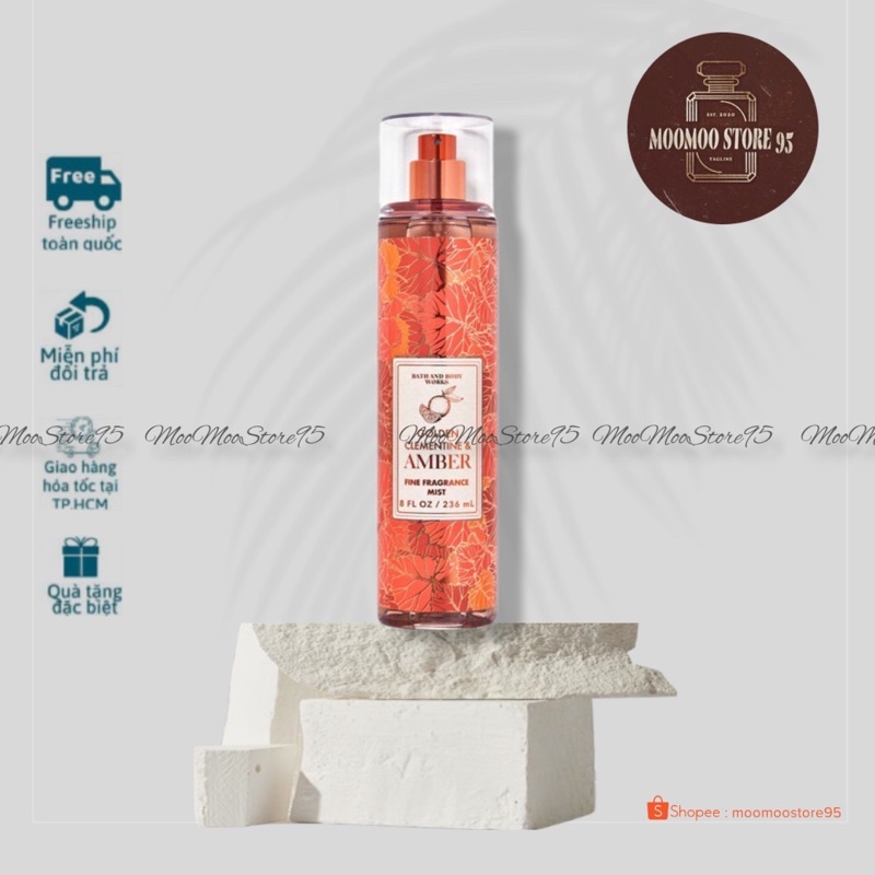Xịt thơm toàn thân BATH AND BODYWORKS mùi GOLDEN CLEMENTINE AND AMBER 236ml Full