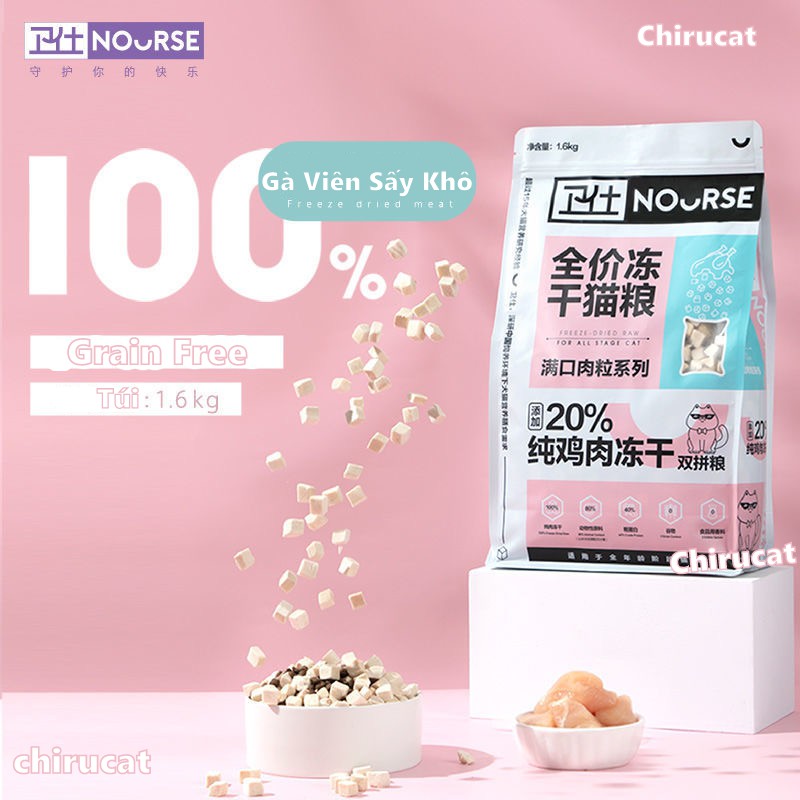 Thức Ăn Mèo Hạt Nourse Grain Free Tặng Thêm 20% Gà Sấy Khô Vỗ Béo Tăng Nọng Boss