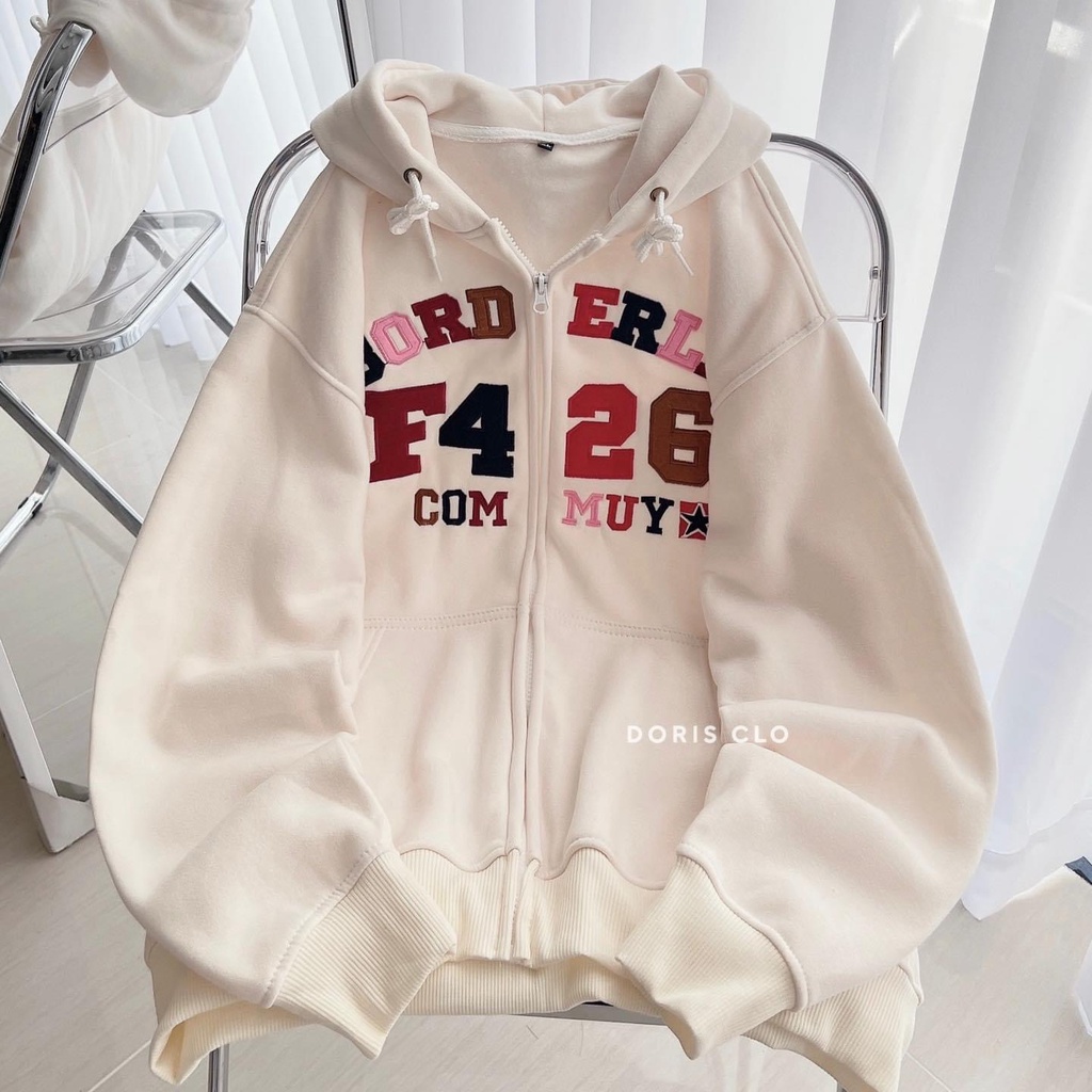 Áo Khoác Nỉ Nữ F426 Mũ 2 Lớp Áo Hoodie Nỉ Form Rộng Tay Bồng Khóa Kéo