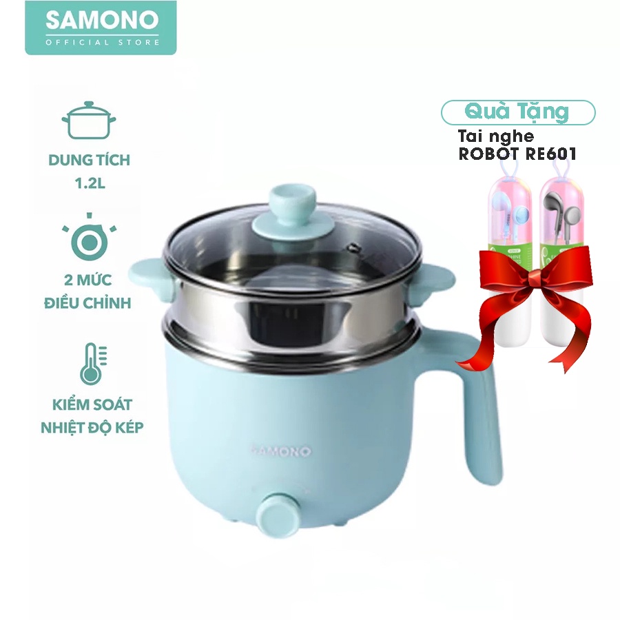 Nồi điện đa năng SAMONO SW-DG01 dung tích 1.2L có xửng hấp nấu lẩu hấp rau nấu chè tùy thích - Bảo hành 12 tháng