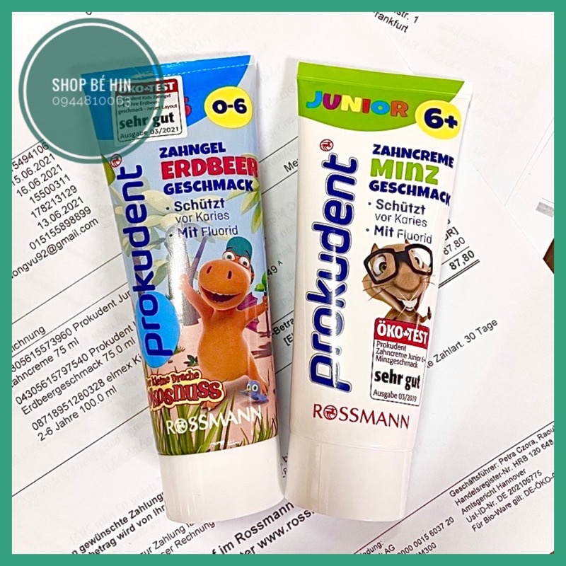(Bill Đức) Kem đánh răng trẻ em PROKUDENT, kem đánh răng nuốt được cho bé từ 0 đến 6 tuổi trở lên, hàng Đức, Shop Bé Hin