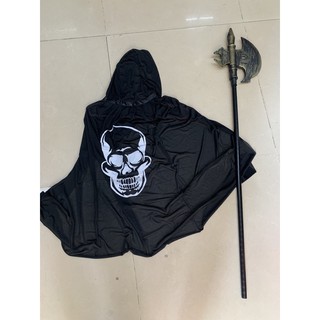 combo haloween áo choàng mũ thần chết kèm binh khí