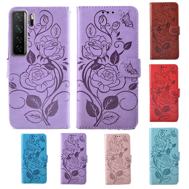 Bao Da Điện Thoại PU Nắp Lật Họa Tiết Hoa 3D Tích Hợp Giá Đỡ Cho Huawei Y5P Nova Y70 9 2 SE Lite Plus GR3 GR5 2017