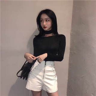 Quần da cạp cao đan dây ( ảnh thật )