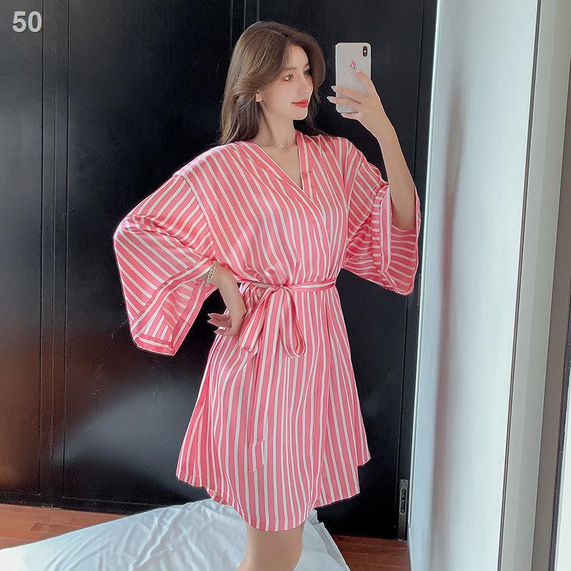 Ngủ Áo choàng Jurchen Ice Silk Mỏng Nhật Bản Kimono Yukata Nữ Mùa xuân / hè Khách sạn Buổi sáng sexy Đồ mặc nhà