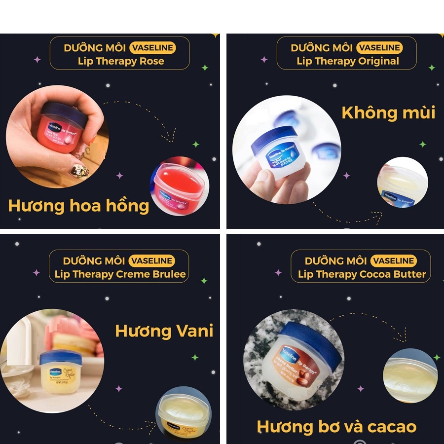 Sáp dưỡng Môi Vaseline Lip Therapy 7g Mỹ, tẩy da chết, dưỡng ẩm và làm hồng môi - Trung Đông Pharmacy