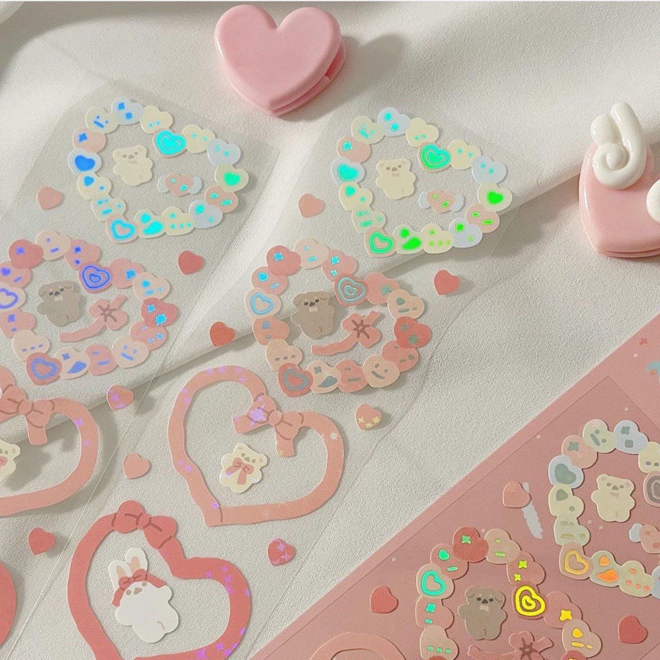 Sticker gấu thỏ mini cán nhũ trang trí polcols/ toploader