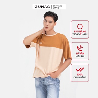 Áo thun nam in chữ phối đô GUMAC ABB628