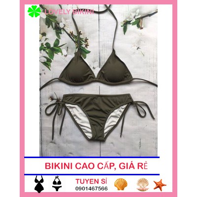 Set Bộ Đồ Quần Áo Tập Bơi Đi Tắm Biển Nữ Bikini 2 mãnh tam giác xanh rêu ( kèm ảnh thật)