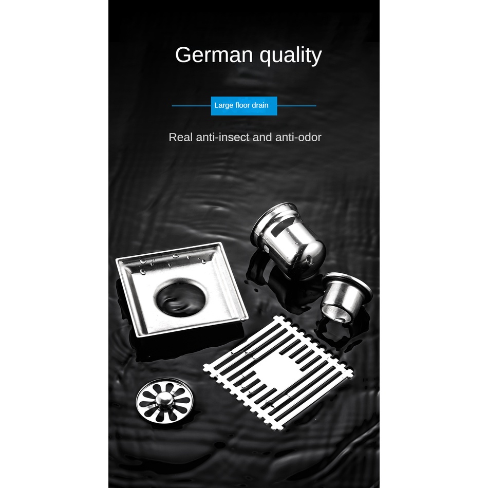 Thoát sàn phòng tắm 15x15cm cao cấp Xinkunlong，Thoát sàn chống mùi Inox SUS304 Thích hợp cho 70/90/110 đường ống Thoát Nước Nhanh